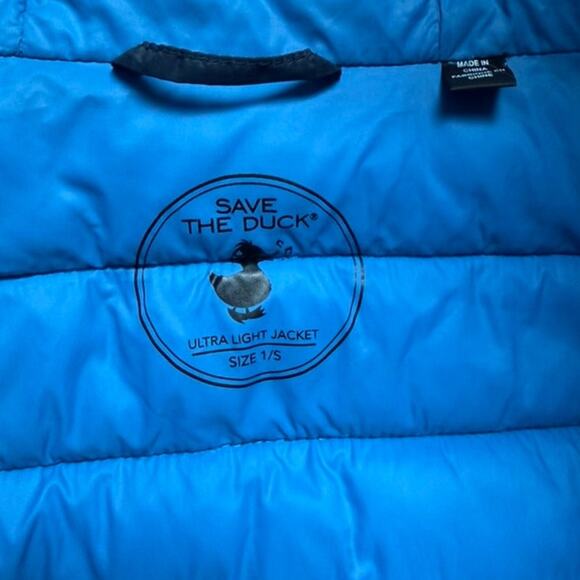 SAVE THE DUCK Ultra Light Hooded Puffer Jacket Blue Size 1 / Small - Picture 8 of 8